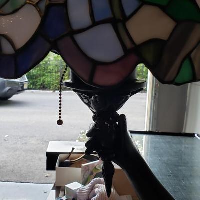 Art Deco Figural Floor Lamp with Tiffany style shade 57" tall!