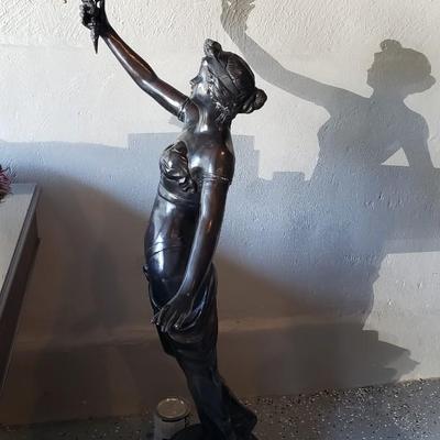 Art Deco Figural Floor Lamp with Tiffany style shade 57" tall!