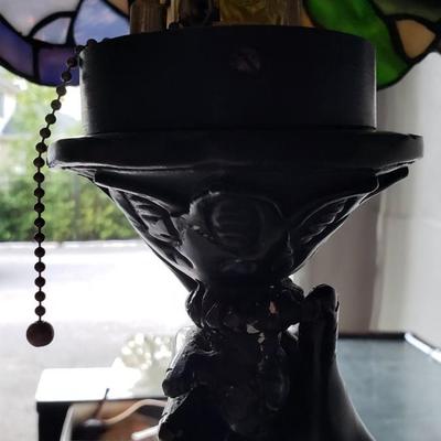 Art Deco Figural Floor Lamp with Tiffany style shade 57" tall!