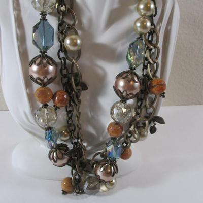 Vintage 3stranded large glass Ball Necklace, Crystal Rhinestone Multicolor 70's inspired 12