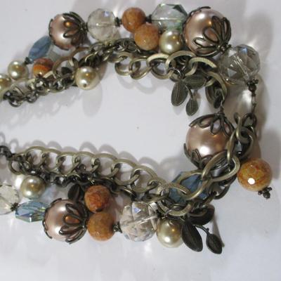 Vintage 3stranded large glass Ball Necklace, Crystal Rhinestone Multicolor 70's inspired 12