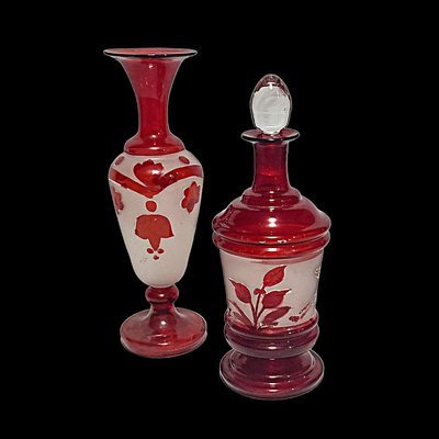 Vintage Ruby Red Glass Vase & Decanter