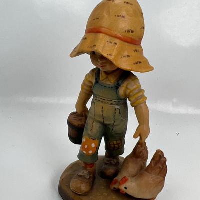 ANRI Italian woodcarving Collectible figurine  "Morning Chores"