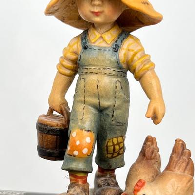 ANRI Italian woodcarving Collectible figurine  "Morning Chores"