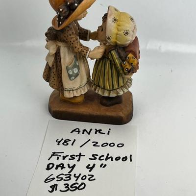 ANRI Italian woodcarving Collectible figurine "First Day at School"