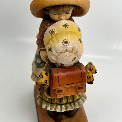 ANRI Italian woodcarving Collectible figurine "First Day at School"
