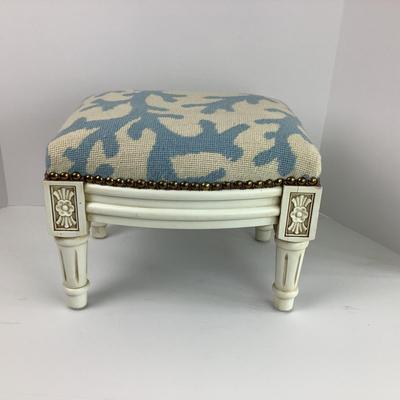 Lot. 8002. Small Blue Coral Needlepoint Footstool