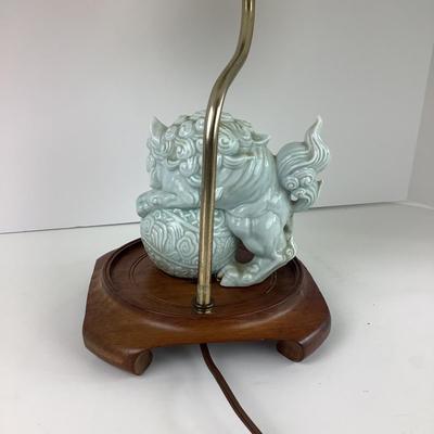 Lot. 8004. Celedon Foo Dog Lamp on Chinese Style Base