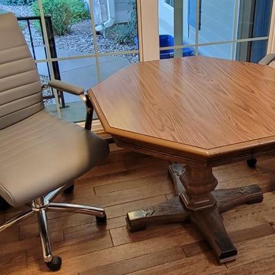Nice Octagonal Dining Table with Two Rolling Chairs