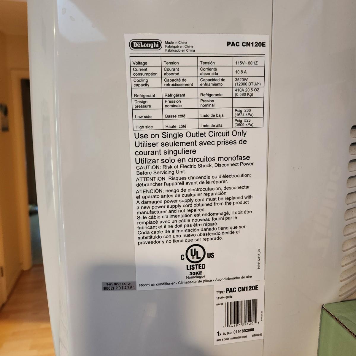 DeLonghi Air Conditioner Pac CN120E