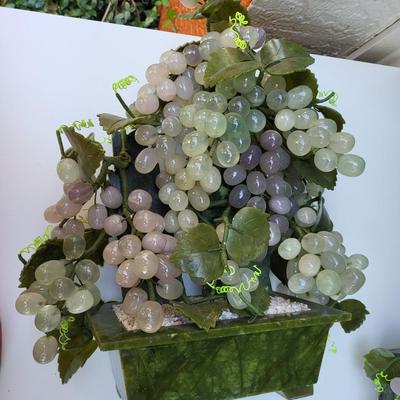 2 Mid Century Grape Trees with Jade and Semi-Precious Stones
