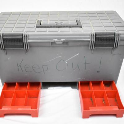 Tuff Stuff Toolbox with Various Tools and Accessories, Drill Bits, Flashlight