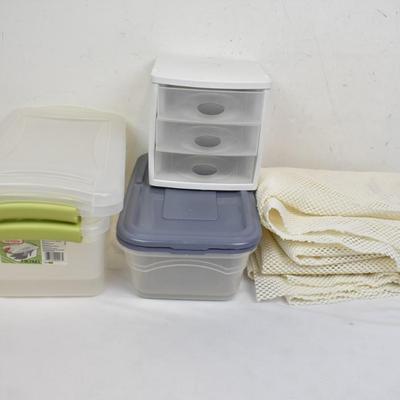 4 Storage Bins with Lids, Small Storage Drawers, and Shelf Liner