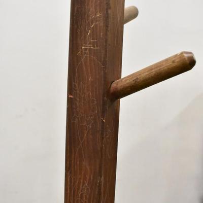 Handpainted Wooden Coat Rack, 70" Tall, Only One Side Painted, Small Crack