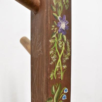 Handpainted Wooden Coat Rack, 70" Tall, Only One Side Painted, Small Crack
