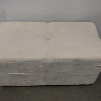 Fabric Ottomon Footrest, Cream Colored, Wooden Feet, Some Warehouse Dirt