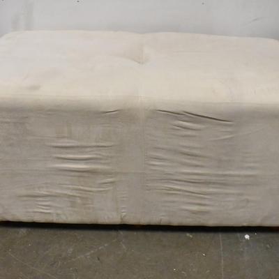 Fabric Ottomon Footrest, Cream Colored, Wooden Feet, Some Warehouse Dirt