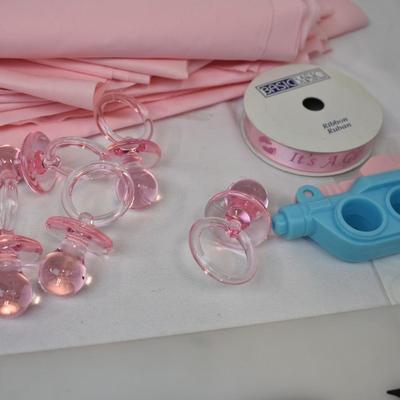 It's a Girl Baby Shower Lot: Table cloths, Ribbon, Announcement Kit, Lantern