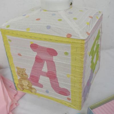 It's a Girl Baby Shower Lot: Table cloths, Ribbon, Announcement Kit, Lantern