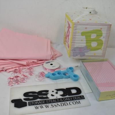 It's a Girl Baby Shower Lot: Table cloths, Ribbon, Announcement Kit, Lantern