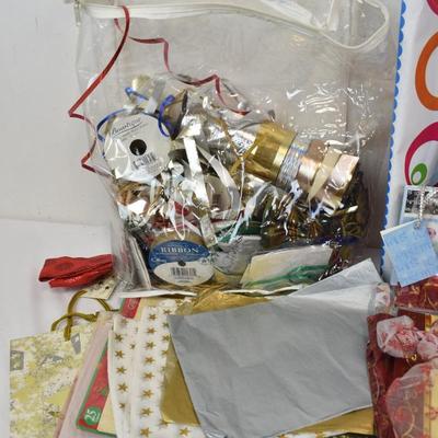 Gift Bags, Gift Paper, and Ribbon Lot - Mostly Christmas Theme
