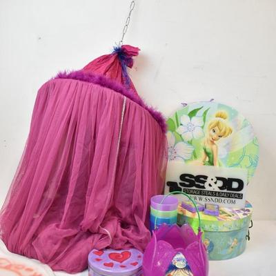 Girl's Fairy Decor - Tinkerbell Pixie Hollow Storage Boxes, Hanging Canopy, More