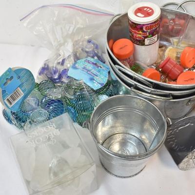 Galvanized Metal Buckets, Accent Gems and Rocks, Glitter, Centerpiece Craft