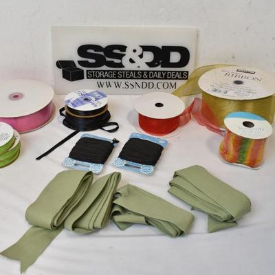 Craft Ribbon Lot, Gold Wire Edged Ribbon, Fabric Green Ribbon, Nylon Cord