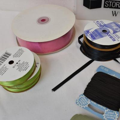 Craft Ribbon Lot, Gold Wire Edged Ribbon, Fabric Green Ribbon, Nylon Cord