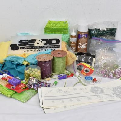 Crafting Lot: Fabric, Faux Moss, Glue, Wall Stickers, Ribbon