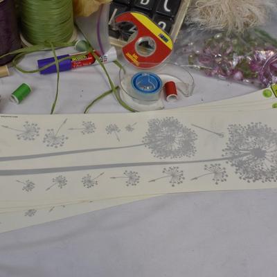 Crafting Lot: Fabric, Faux Moss, Glue, Wall Stickers, Ribbon