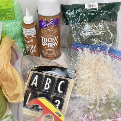 Crafting Lot: Fabric, Faux Moss, Glue, Wall Stickers, Ribbon