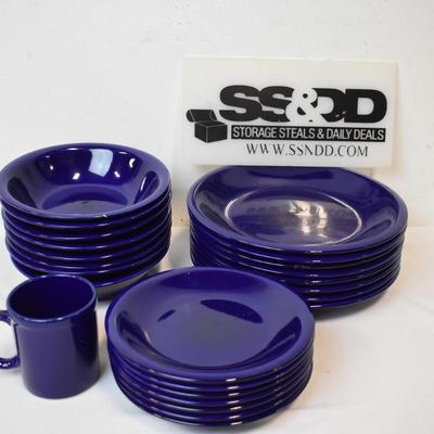 Gibson Dark Purple/Blue Dishware, Small and Large Plates, Bowls, Mug, Some Wear