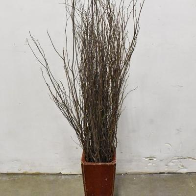 Tall Potted Twig Decor in Heavy Ceramic Red Pot, 56" Tall
