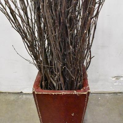 Tall Potted Twig Decor in Heavy Ceramic Red Pot, 56" Tall