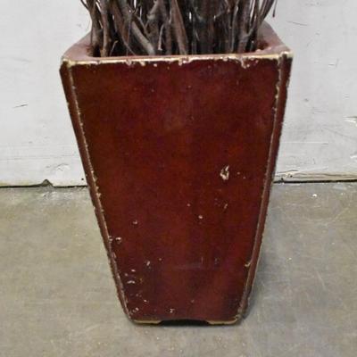 Tall Potted Twig Decor in Heavy Ceramic Red Pot, 56" Tall