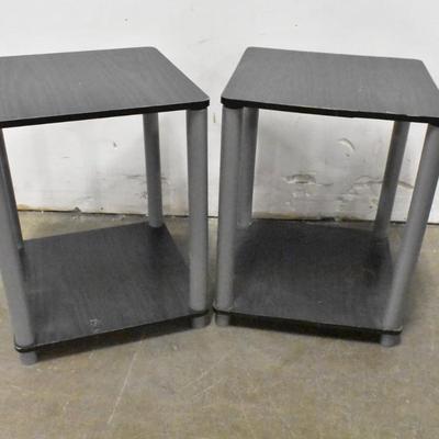 Set of 2 End Tables, Lightweight Black and Grey with Bottom Shelf, 15.5 in wide
