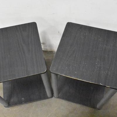 Set of 2 End Tables, Lightweight Black and Grey with Bottom Shelf, 15.5 in wide
