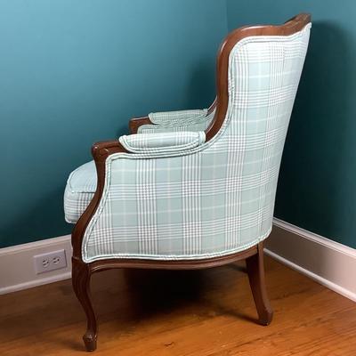 8021 French Style Teal Blue  and White Upholstered Arm