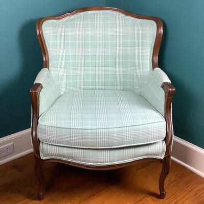 8021 French Style Teal Blue  and White Upholstered Arm