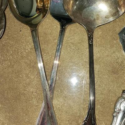 Large lot of serving utensils silverplate