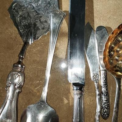 Large lot of serving utensils silverplate