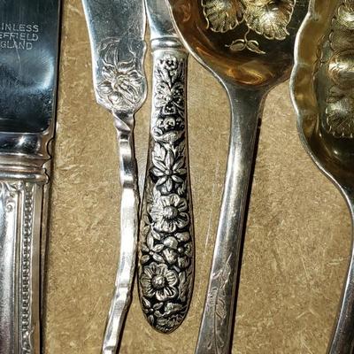 Large lot of serving utensils silverplate