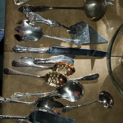 Large lot of serving utensils silverplate