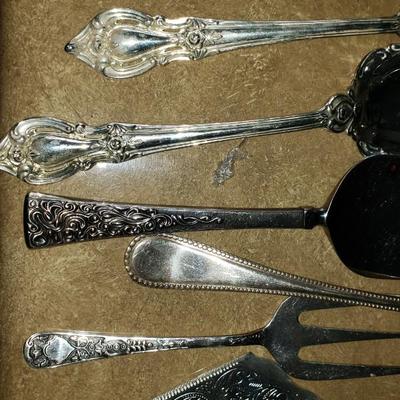 Large lot of serving utensils silverplate