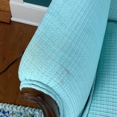 8022  Vintage Settee Newly Upholstered Teal Blue Fabric