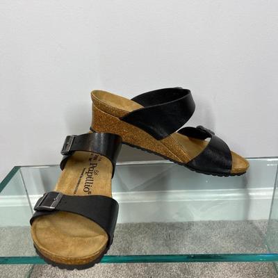 Papillio by Birkenstock  Dorothy Black Leather Wedge Sandals EU40 US9-9.5