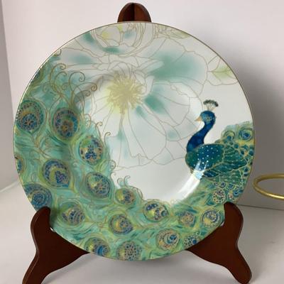 8031 Decorative Peacock China Set of 5 with Painted Metal Cache Pot & Pillow