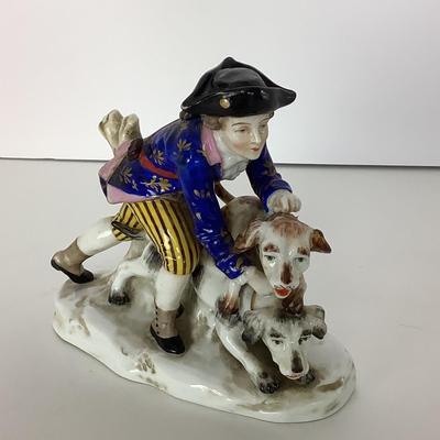 8037 Antique Porcelain CHELSEA Figurine with 2 Dogs