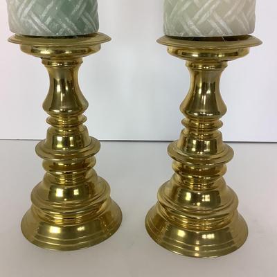 8038 Pair of Vintage Brass Large Hurricane Globes